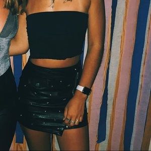 Black leather skirt with star studs